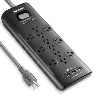 Surge Protector 12 Outlets 3 USB Ports White